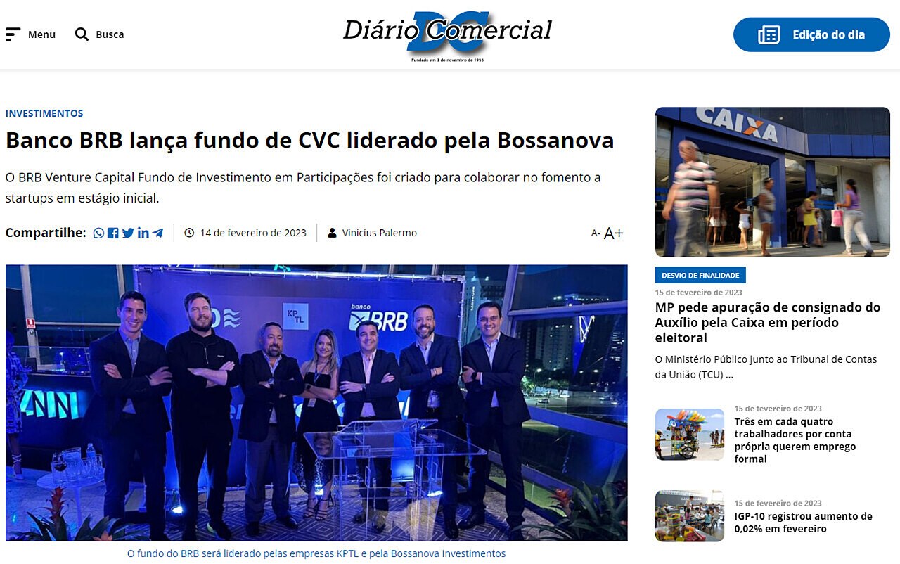 Banco BRB lana fundo de CVC liderado pela Bossanova